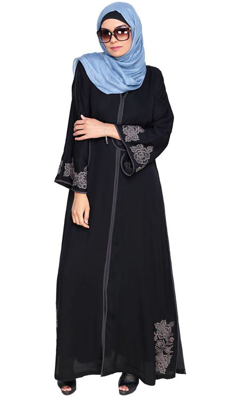 Bewitchting Black Floral Dubai Style Embroidered Abaya