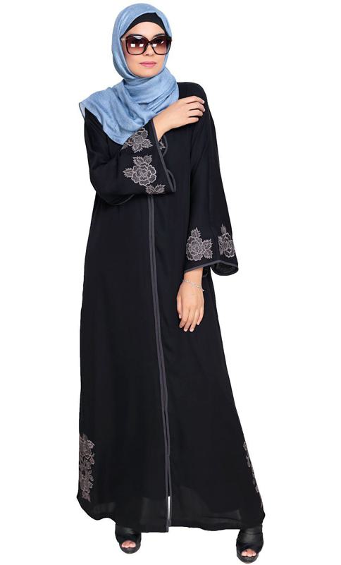 Bewitchting Black Floral Dubai Style Embroidered Abaya (Made-To-Order)