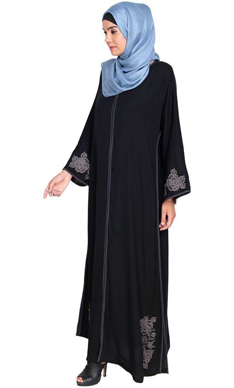 Bewitchting Black Floral Dubai Style Embroidered Abaya