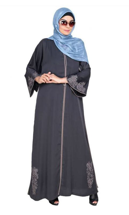 Bewitchting Floral Dubai Style Embroidered Grey Abaya