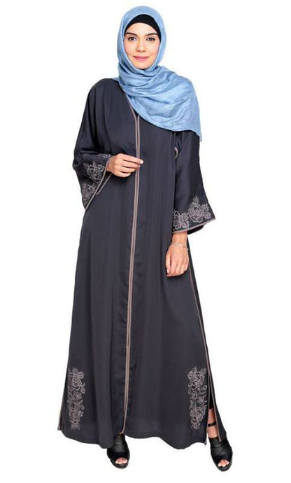 Bewitchting Floral Dubai Style Embroidered Grey Abaya