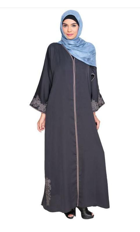 Bewitchting Floral Dubai Style Embroidered Grey Abaya