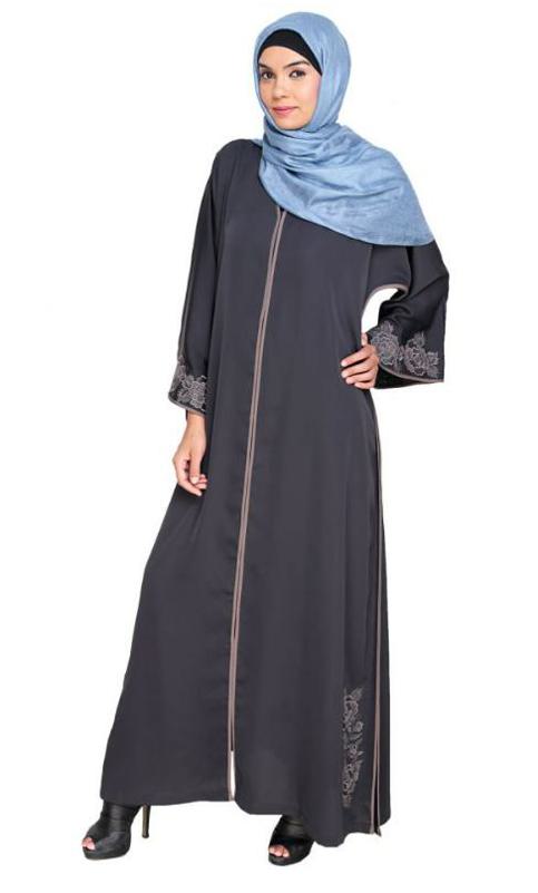 Bewitchting Floral Dubai Style Embroidered Grey Abaya