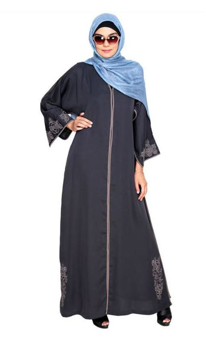 Bewitchting Floral Dubai Style Embroidered Grey Abaya