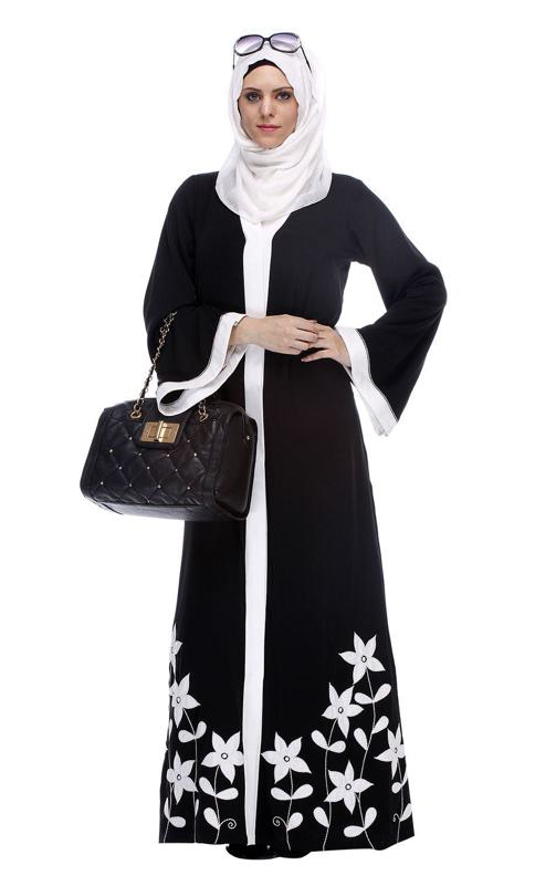 Black Abaya With Applique Embroidery (Made-To-Order)