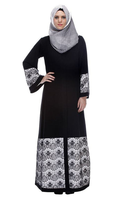 Black Abaya With Double Layer Laced Detailing (Made-To-Order)