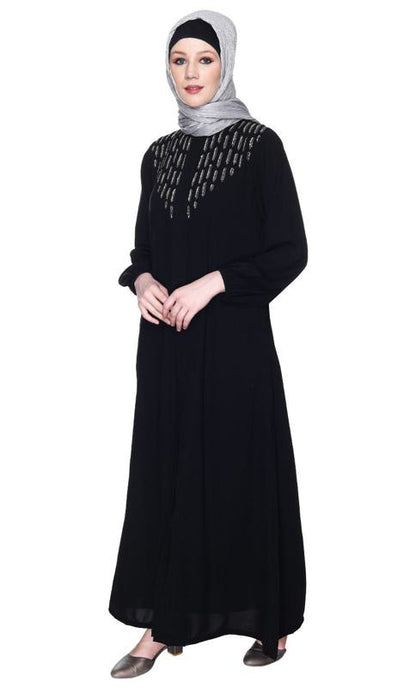 Black Abaya With Flashy Metallic Beads Embroidery