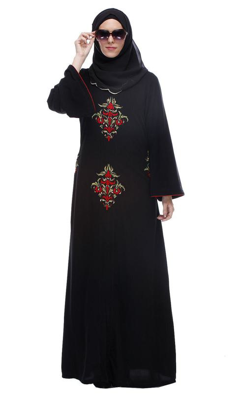 Black Abaya With Multi Coloured Thread Embroidery