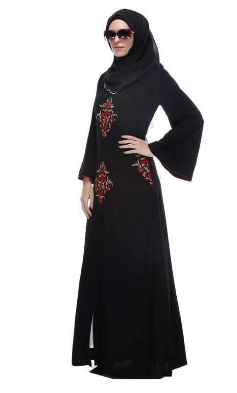 Black Abaya With Multi Coloured Thread Embroidery