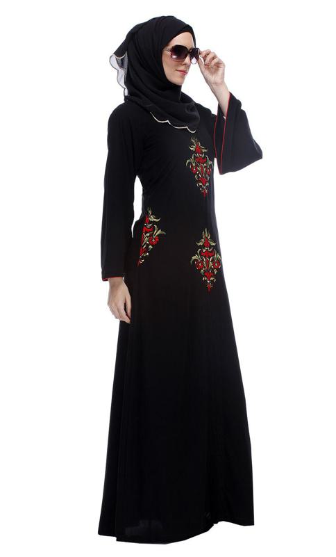 Black Abaya With Multi Coloured Thread Embroidery