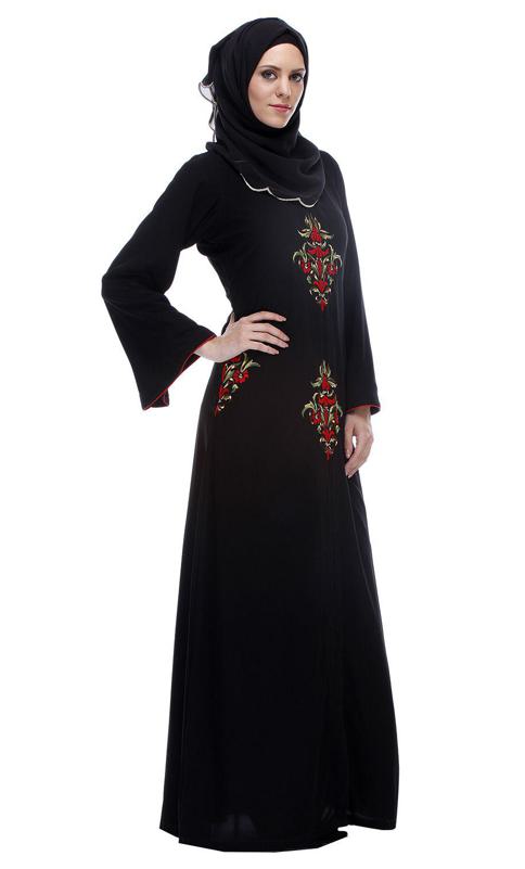 Black Abaya With Multi Coloured Thread Embroidery