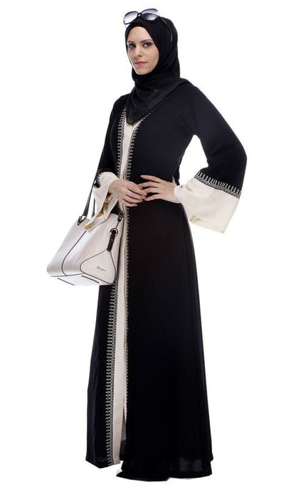 Black And White Abaya With Thread Embroidery (Made-To-Order)