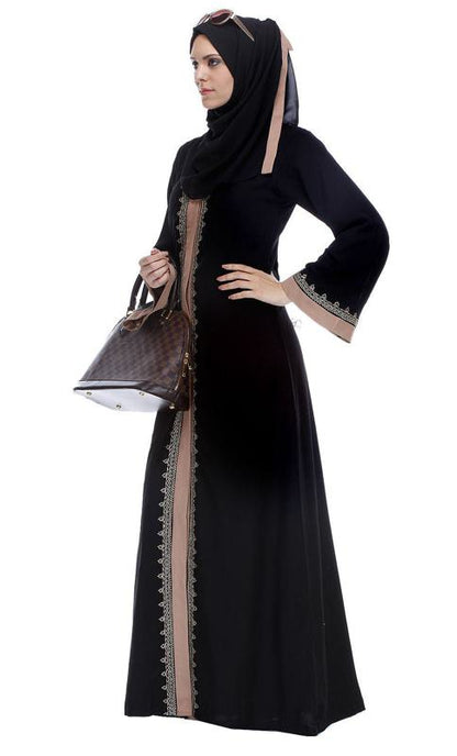 Black And Pink Abaya With Thread Embroidery (Made-To-Order)