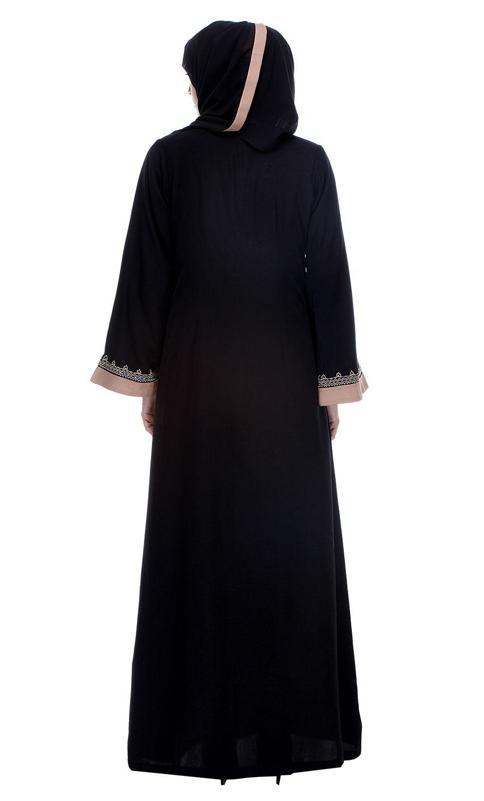 Black And Pink Abaya With Thread Embroidery (Made-To-Order)