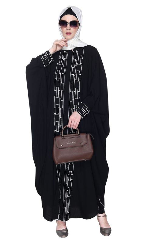Black And White Dimensional Design Embroidered Kaftan