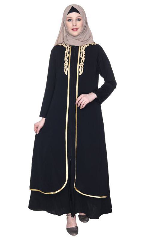 Black Regal Abaya With Gold Embroidery (Made-To-Order)