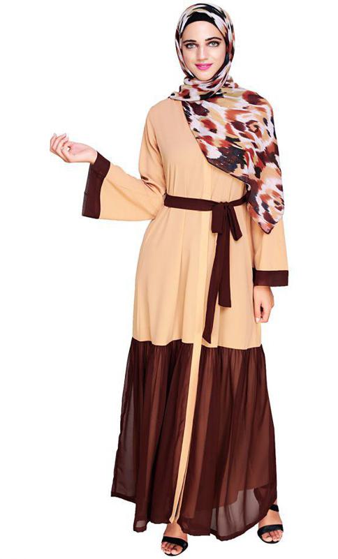 Glory Muster Dark Beige and Brown Abaya (Made-To-Order)