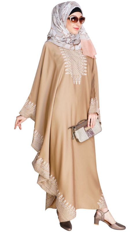 Block Printed Beige Kaftan