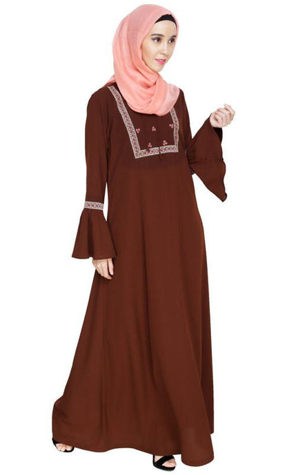 Boho Embroidered Brown Abaya (Made-To-Order)