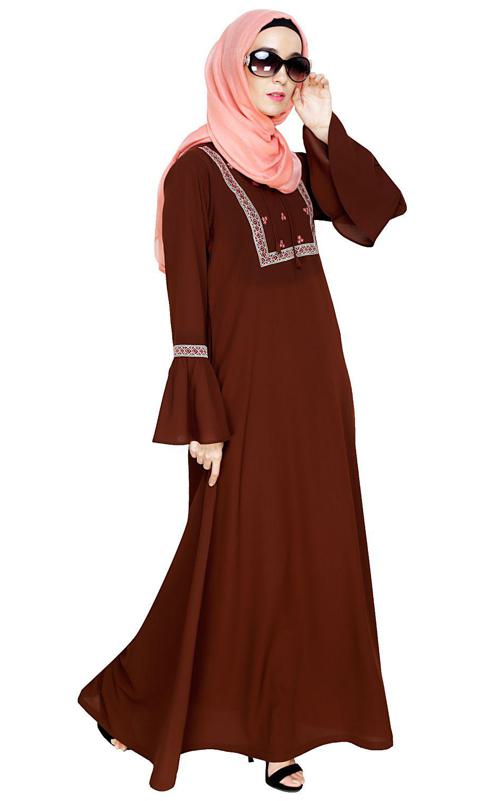 Boho Embroidered Brown Abaya (Made-To-Order)