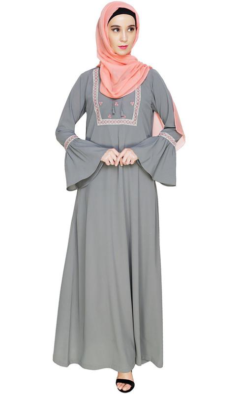 Boho Embroidered Grey Abaya (Made-To-Order)