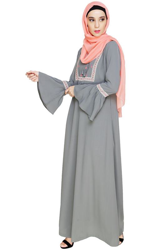 Boho Embroidered Grey Abaya (Made-To-Order)