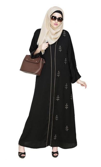 Botanic Black Beaded Dubai Style Abaya