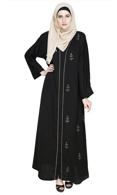 Botanic Black Beaded Dubai Style Abaya