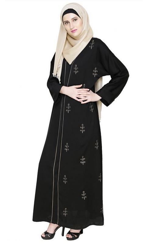 Botanic Black Beaded Dubai Style Abaya