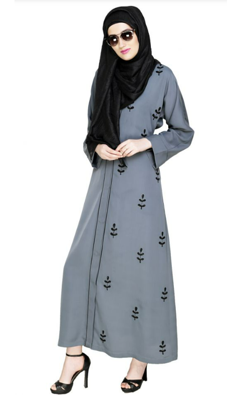 Botanic Grey Beaded Dubai Style Abaya (Made-To-Order)