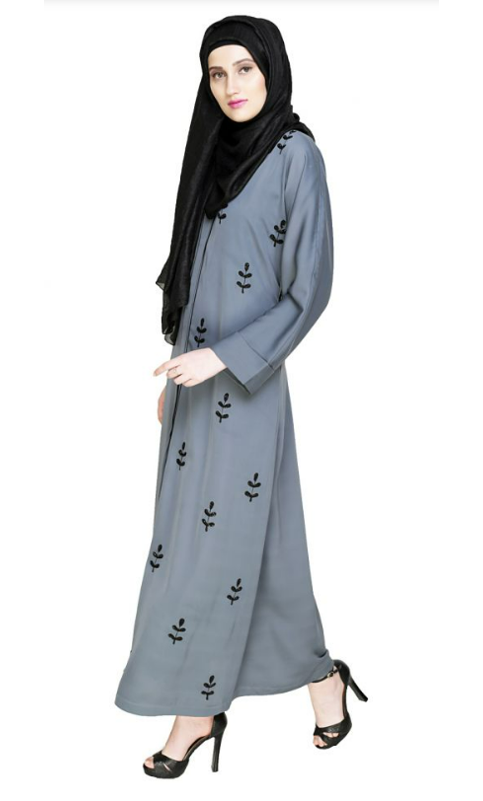 Botanic Grey Beaded Dubai Style Abaya (Made-To-Order)