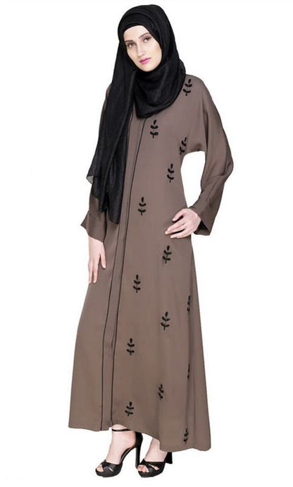 Botanic Oak Brown Beaded Dubai Style Abaya