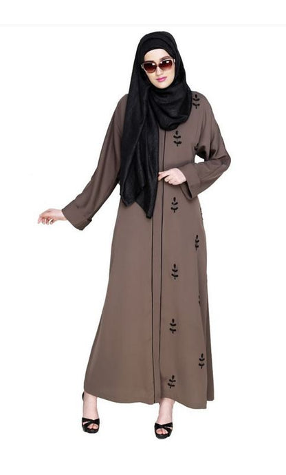 Botanic Oak Brown Beaded Dubai Style Abaya