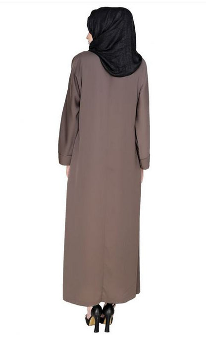 Botanic Oak Brown Beaded Dubai Style Abaya
