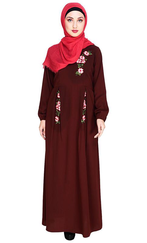 Box Pleated Brown Abaya