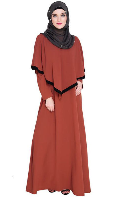 Brick Red Fancy Cape Abaya (Made-To-Order)