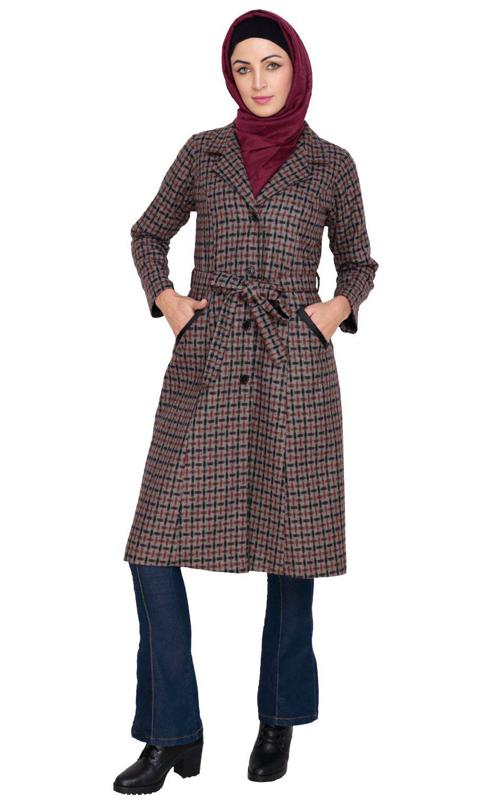 Brown Notch Lapel Panel Coat