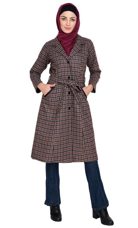 Brown Notch Lapel Panel Coat