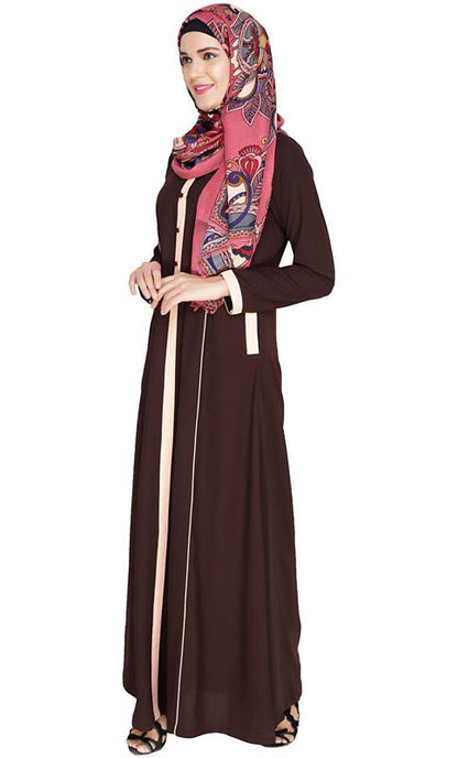 Brown Panelled Abaya (Made-To-Order)