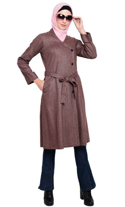 Brown Overlap Belted Coat (Made-To-Order)