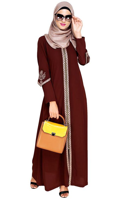 Bygone Front Zipper Brown Abaya