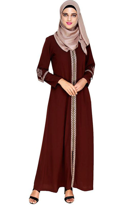 Bygone Front Zipper Brown Abaya (Made-To-Order)