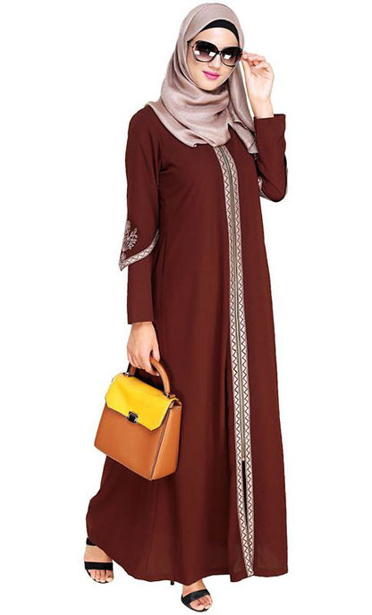 Bygone Front Zipper Brown Abaya (Made-To-Order)