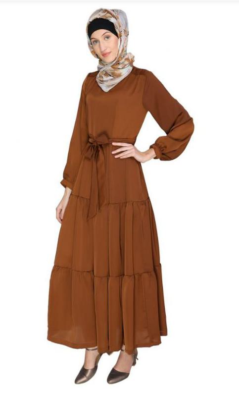 Caramel Brown Tiered Maxi Dress