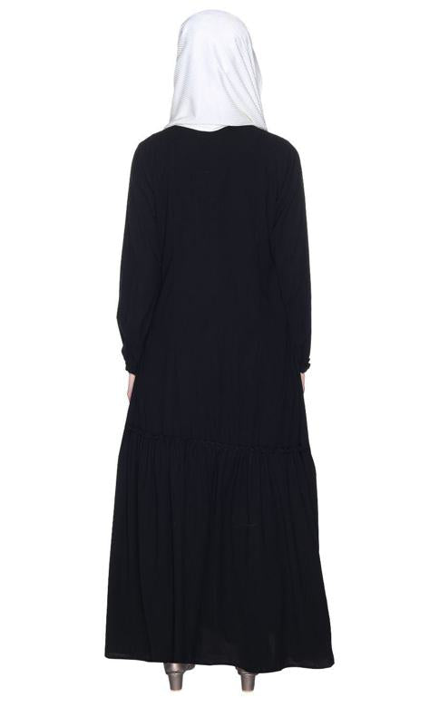 Chic Black Spiral Abaya With Frills