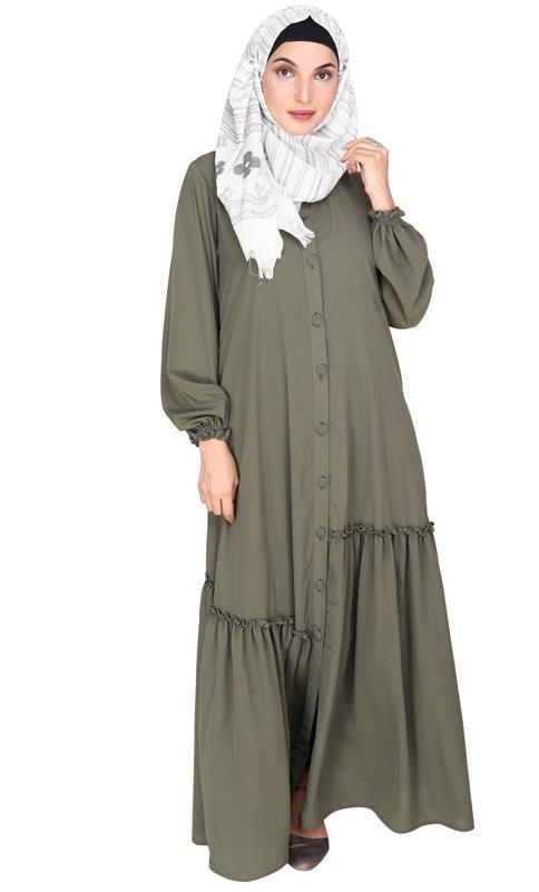 Chic Dead Mint Spiral Abaya with Frills (Made-To-Order)