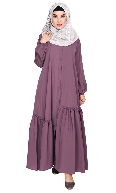 Chic Light Purple Spiral Abaya with Frills