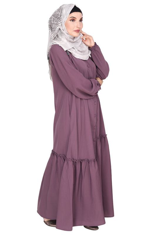 Chic Light Purple Spiral Abaya with Frills