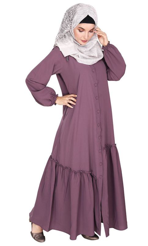 Chic Light Purple Spiral Abaya with Frills