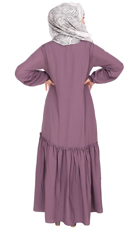 Chic Light Purple Spiral Abaya with Frills